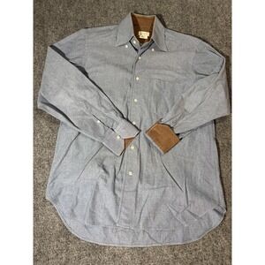 Orian Shirt Mens Medium Blue Cotton Flannel Button Down Contrast Cuffs Italy